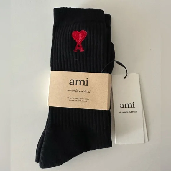 NWT AMI PARIS Ami De Coeur Socks in Black